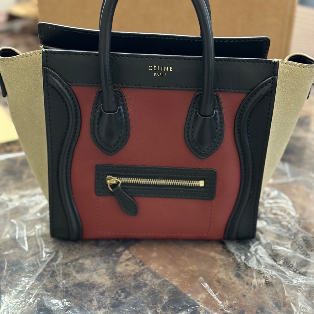 Celine Tricolor Calfskin Leather & Suede Nano Luggage